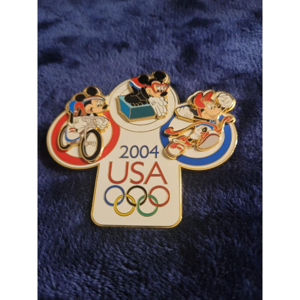 Disney 2004 USA Olympics Mickey & Minnie Sports Pin – Cycling, Swimming, Running